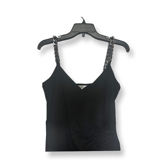 BB Dakota Womens Slip Dress Black Stretch Mini V Neck Chain Strap Sexy M New - Picture 2 of 8